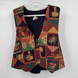 Womens Vest Size XL Fall Patchwork Grandmacore Harvest Farmcore Vintage